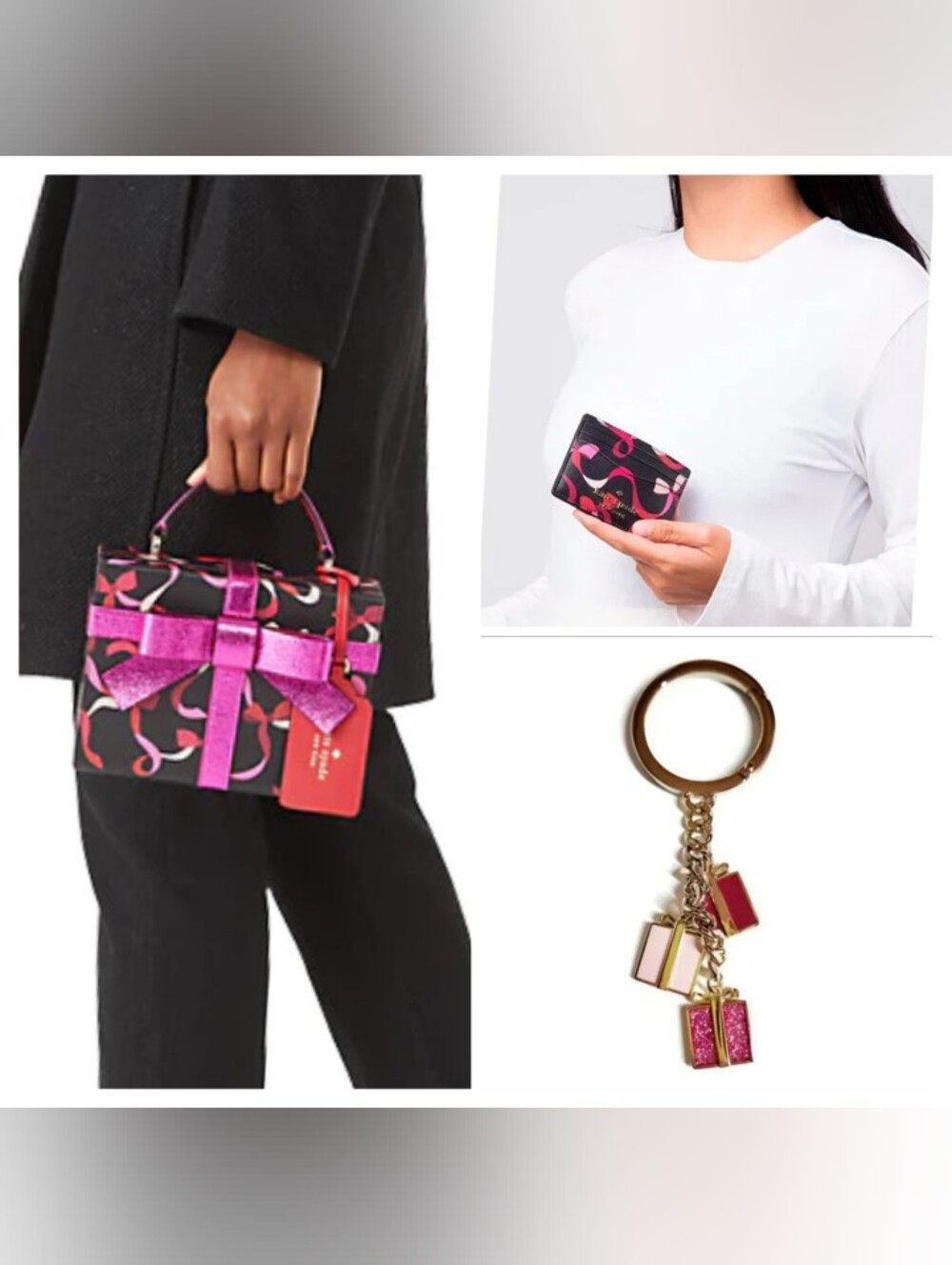 Kate Spade-3pc "Wrapping Party Ribbon  Crossbody Card Holder & Bag Charm Set 🎀
